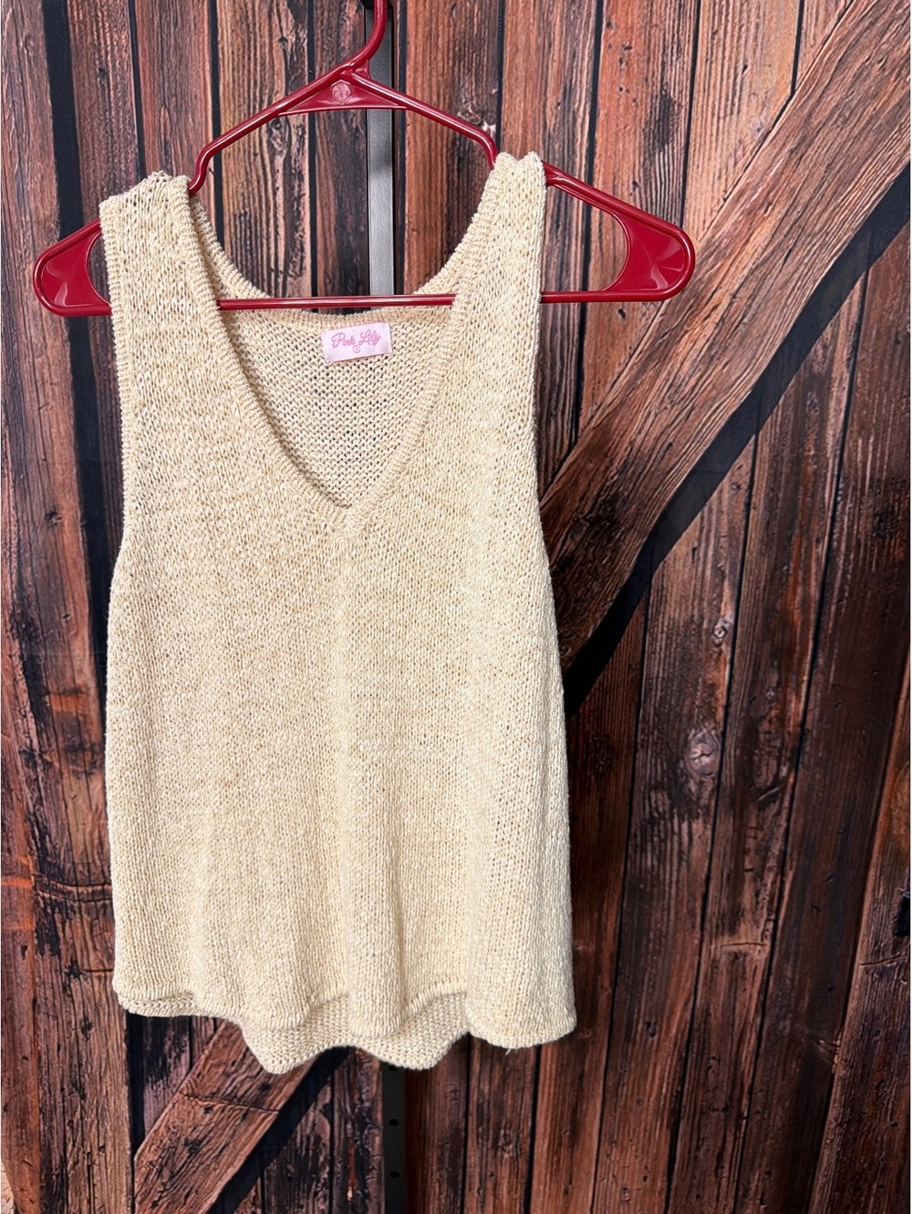 Pink Lily Cream Knit Sleeveless V-Neck Top Size S